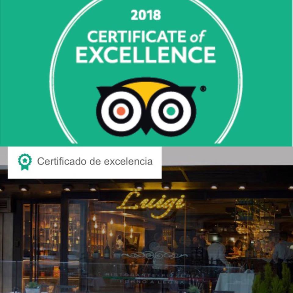 Luigi consigue el Certificado de Excelencia de Tripadvisor 2018